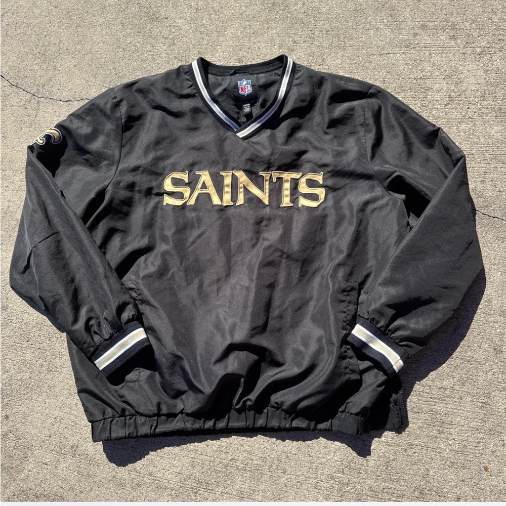 New Orleans Saints NFL Pullover windbreaker V neck black and gold Jacket
